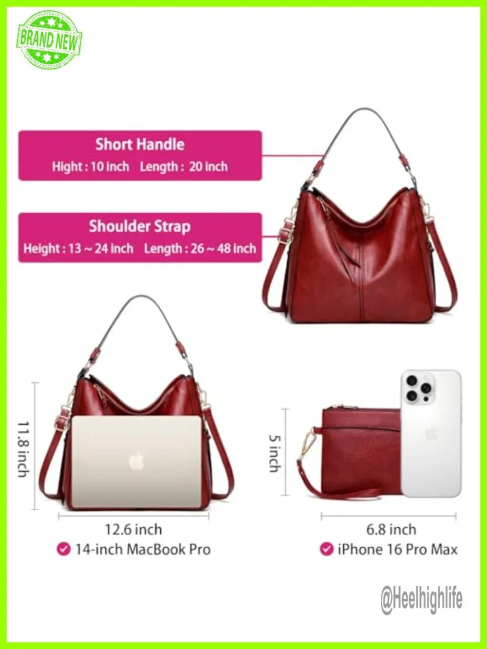 Large Hobo Bag with Detachable Crossbody Strap, Faux Leather Tote Purse &